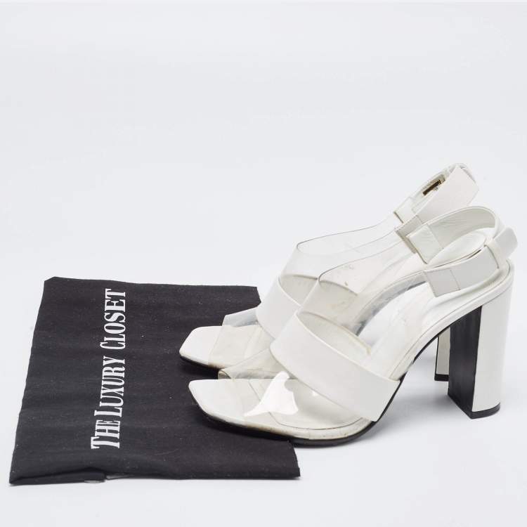 Pre Owned Celine White Leather and PVC Slingback Sandals Size 38