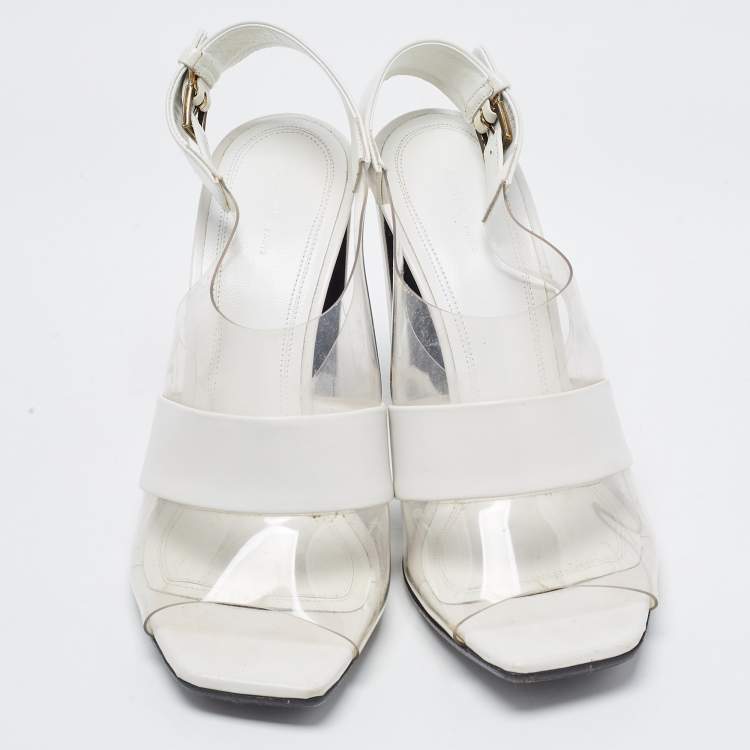 Pre Owned Celine White Leather and PVC Slingback Sandals Size 38