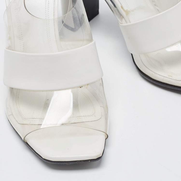 Pre Owned Celine White Leather and PVC Slingback Sandals Size 38