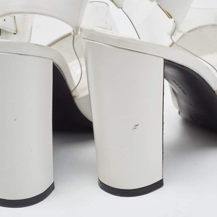 Pre Owned Celine White Leather and PVC Slingback Sandals Size 38