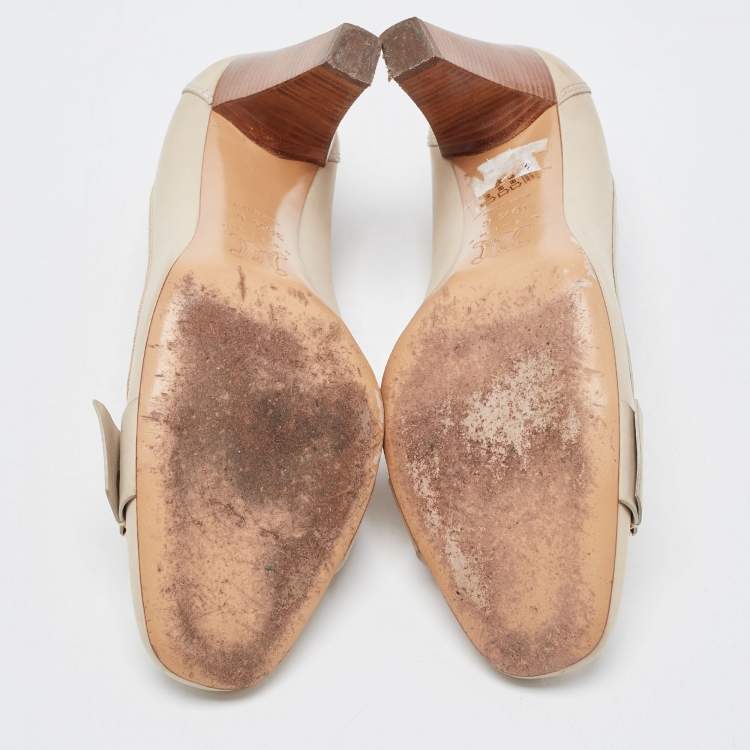 Pre Owned Celine Cream Leather Logo Detail Loafer Pumps Size 39.5