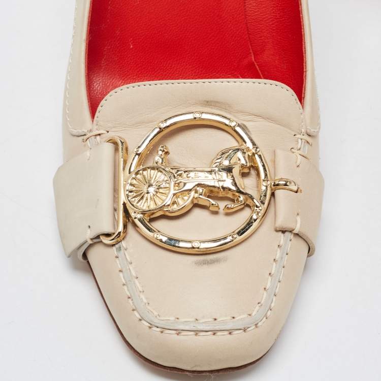Pre Owned Celine Cream Leather Logo Detail Loafer Pumps Size 39.5