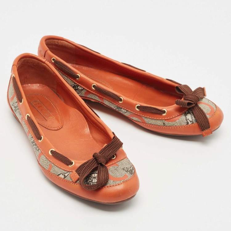 مملوكة مسبقًا Celine Orange Leather and Canvas Ballet Flats Size 37
