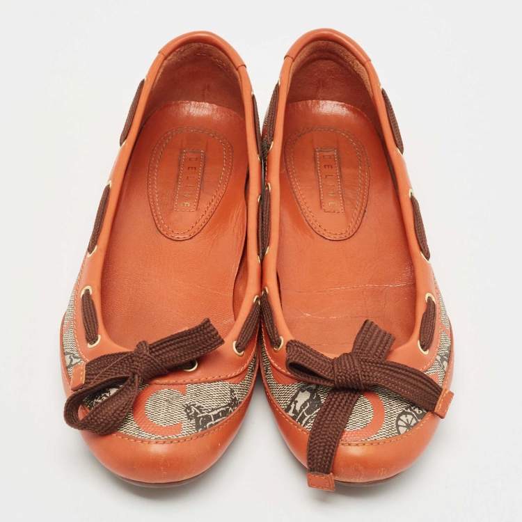 مملوكة مسبقًا Celine Orange Leather and Canvas Ballet Flats Size 37