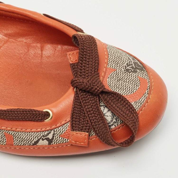 مملوكة مسبقًا Celine Orange Leather and Canvas Ballet Flats Size 37