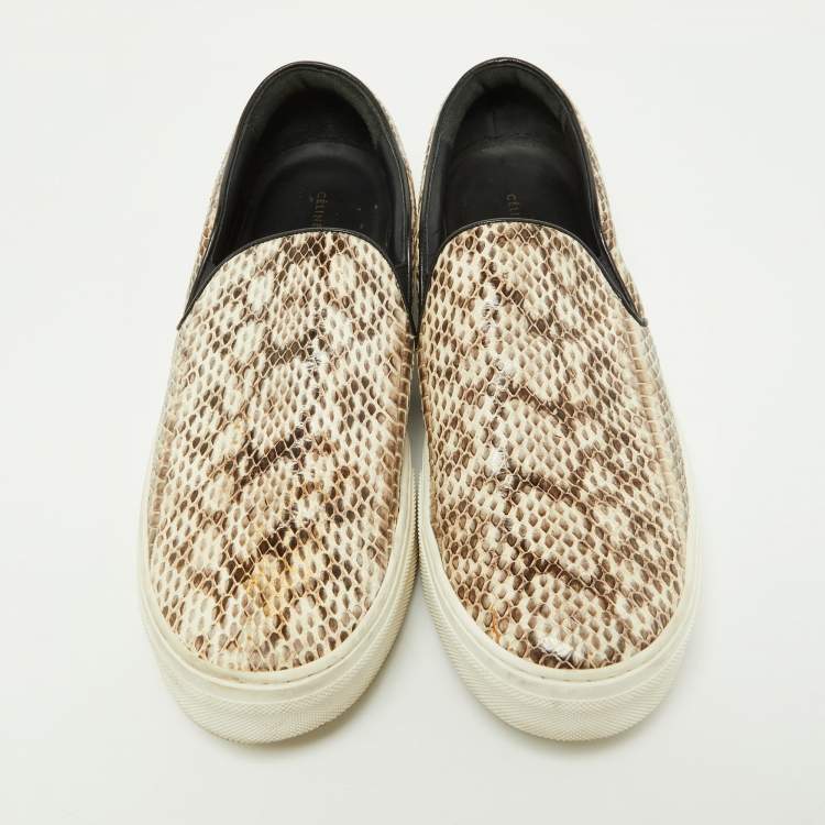 Pre Owned Celine Beige/Brown Python Slip On Sneakers Size 40