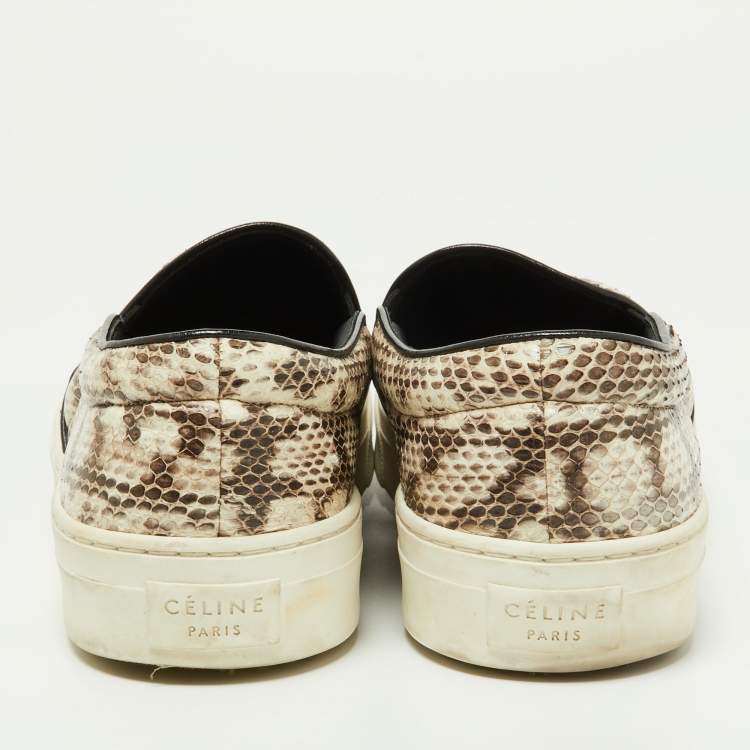 Pre Owned Celine Beige/Brown Python Slip On Sneakers Size 40