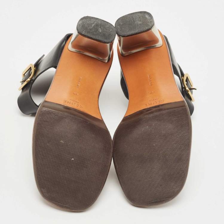 Pre Owned Celine Black Leather Bam Bam Sandals Size 38