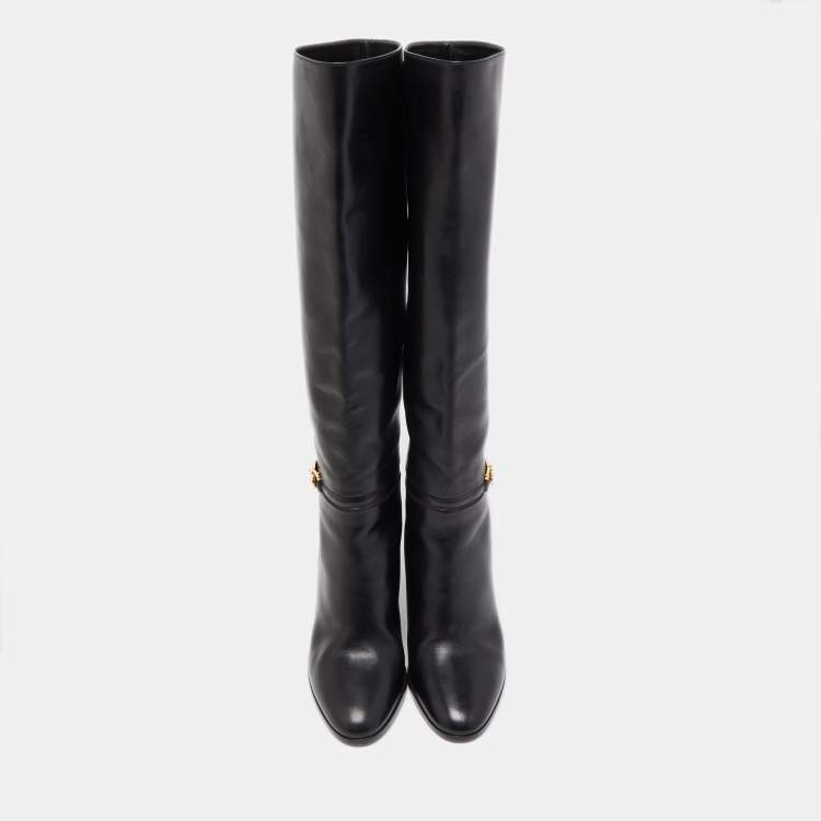 Pre Owned Celine Black Leather Knee Length Boots Size 37