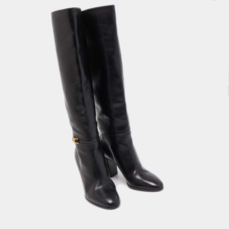 Pre Owned Celine Black Leather Knee Length Boots Size 37