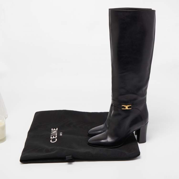 Pre Owned Celine Black Leather Knee Length Boots Size 37