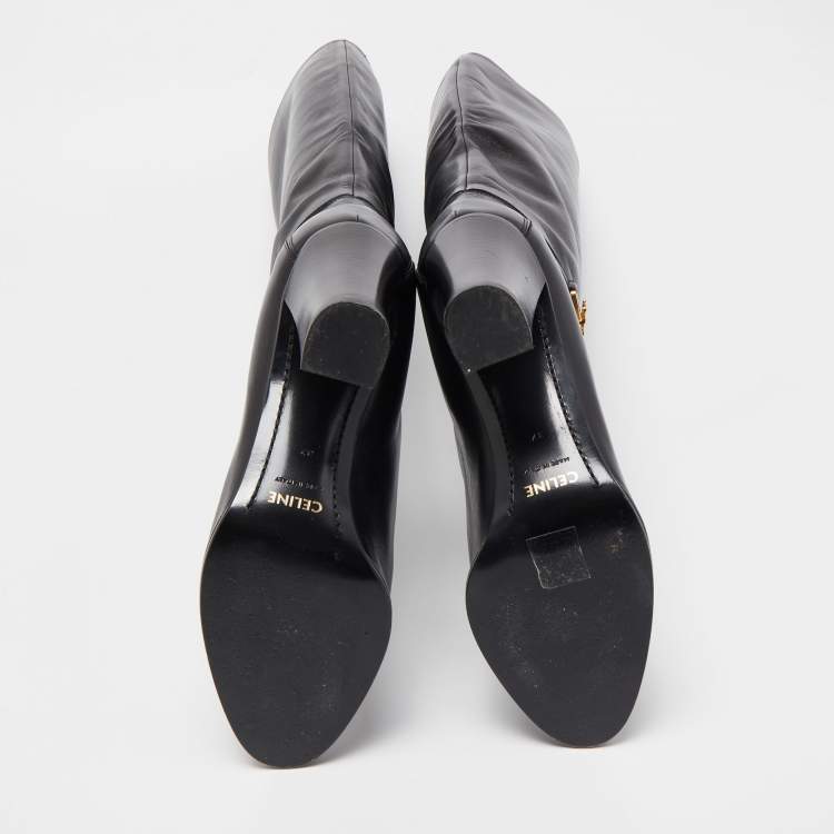 Pre Owned Celine Black Leather Knee Length Boots Size 37