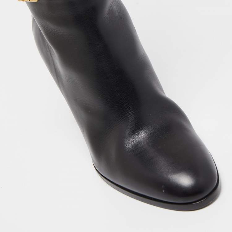 Pre Owned Celine Black Leather Knee Length Boots Size 37