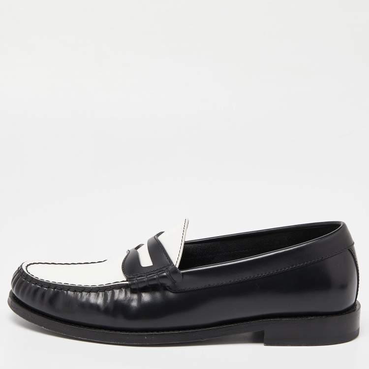 Celine Black White Leather Slip On Loafers Size 38 Celine TLC