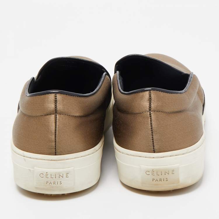 Pre Owned Celine Olive Green Satin Slip On Sneakers Size 41