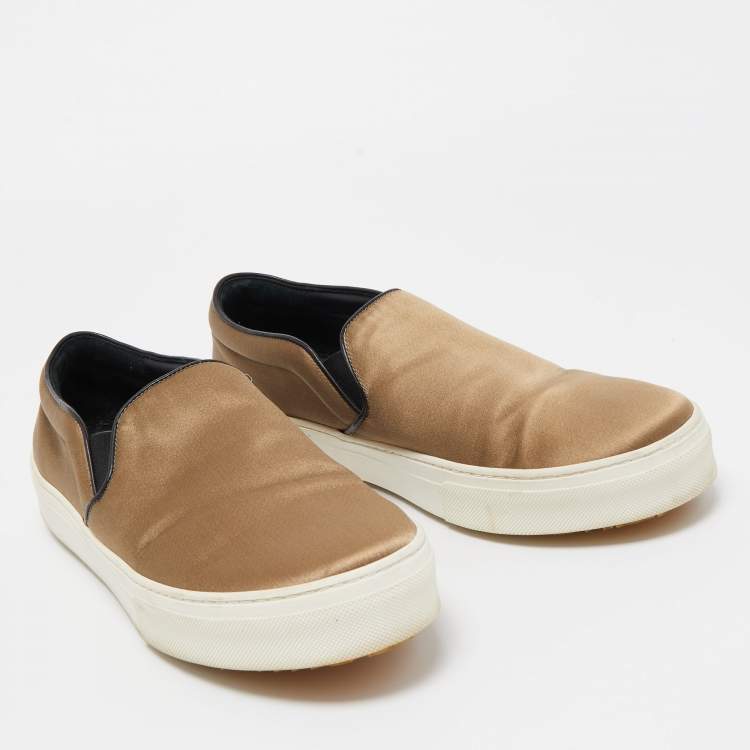Pre Owned Celine Olive Green Satin Slip On Sneakers Size 41