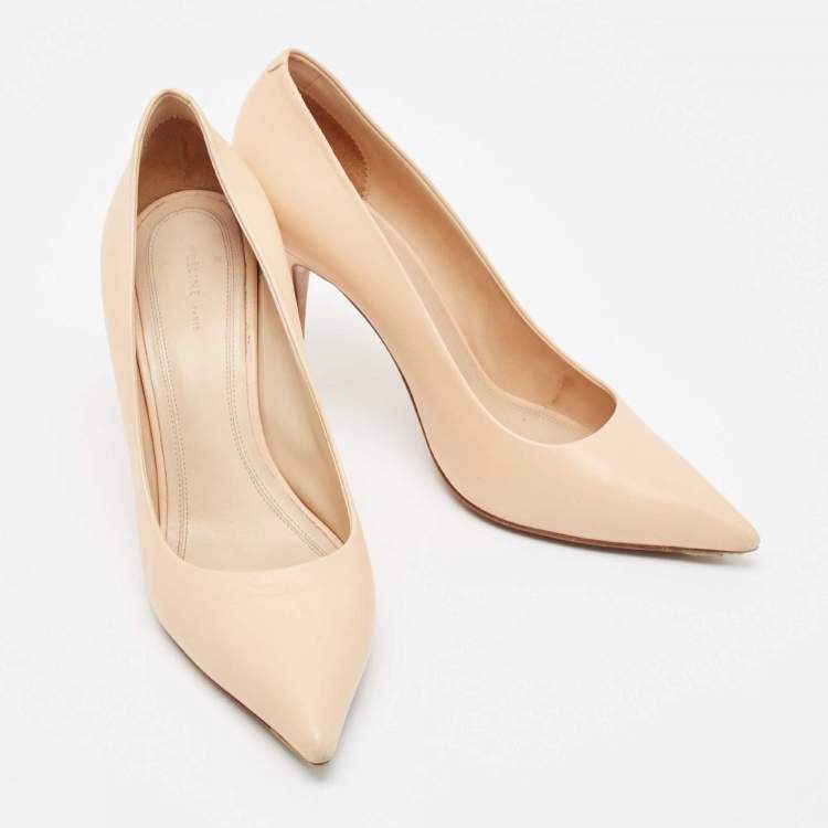 Pre Owned Celine Beige Leather Pointed Toe Pumps Size 37
