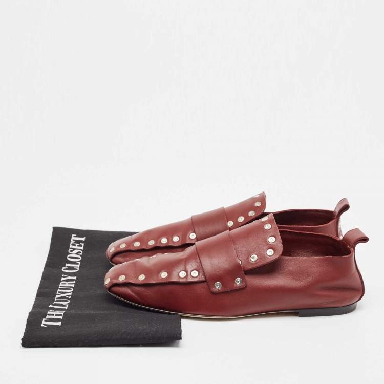 Pre Owned Celine Red Leather Slip On Loafers Size 38