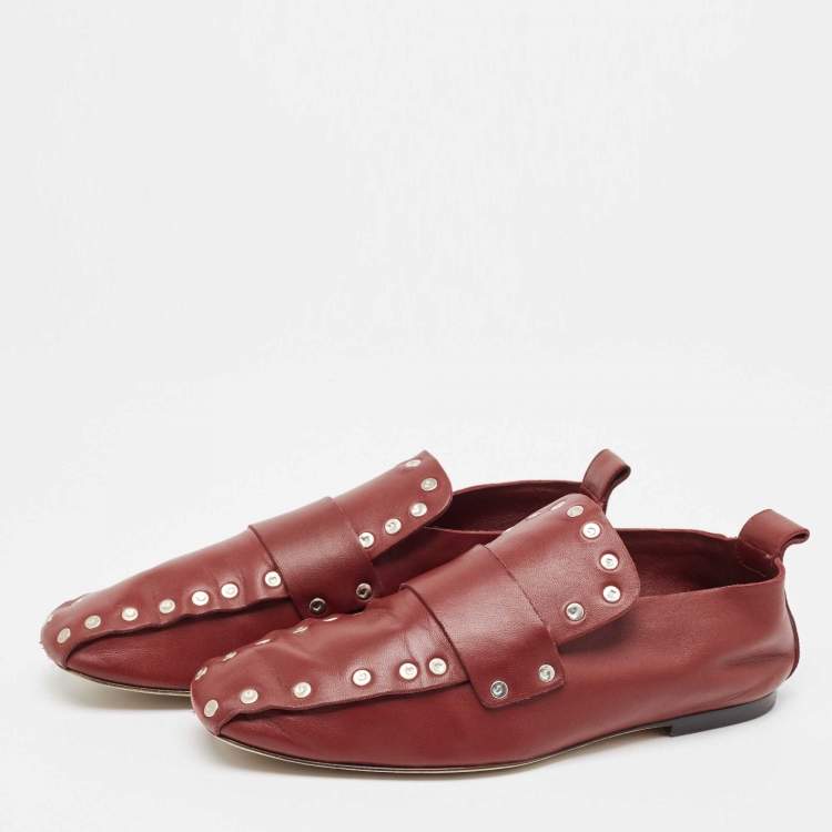 Pre Owned Celine Red Leather Slip On Loafers Size 38