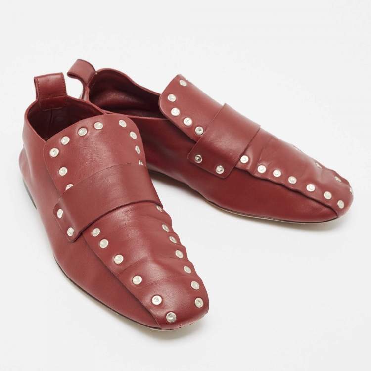 Pre Owned Celine Red Leather Slip On Loafers Size 38