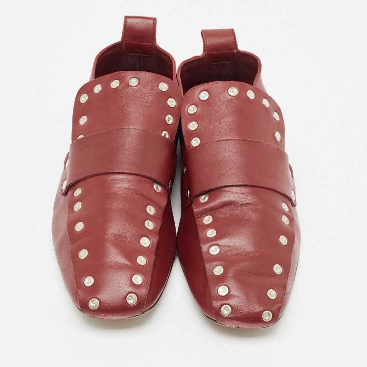 Pre Owned Celine Red Leather Slip On Loafers Size 38
