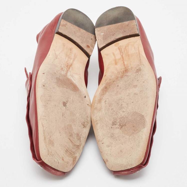Pre Owned Celine Red Leather Slip On Loafers Size 38