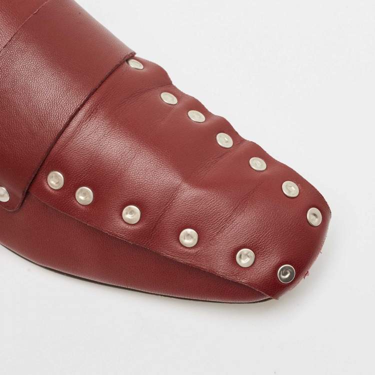 Pre Owned Celine Red Leather Slip On Loafers Size 38