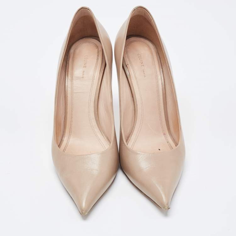 Pre Owned Celine Light Brown Leather Pointed Toe Pumps Size 37