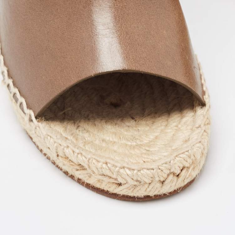 Pre Owned Celine Green Leather Wedge Espadrille Open Toe Slingback Sandals Size 36