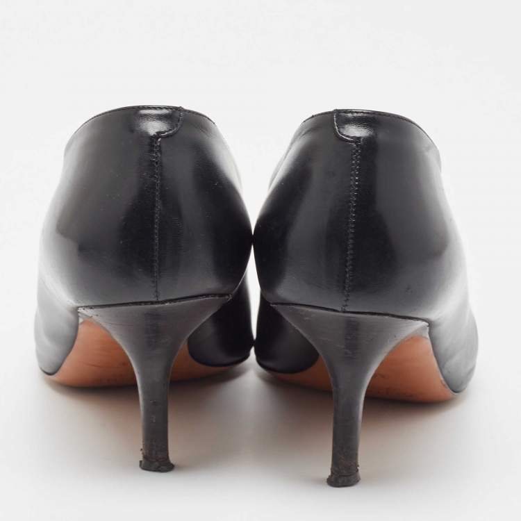 Pre Owned Celine Black Leather V Neck Pumps Size 38