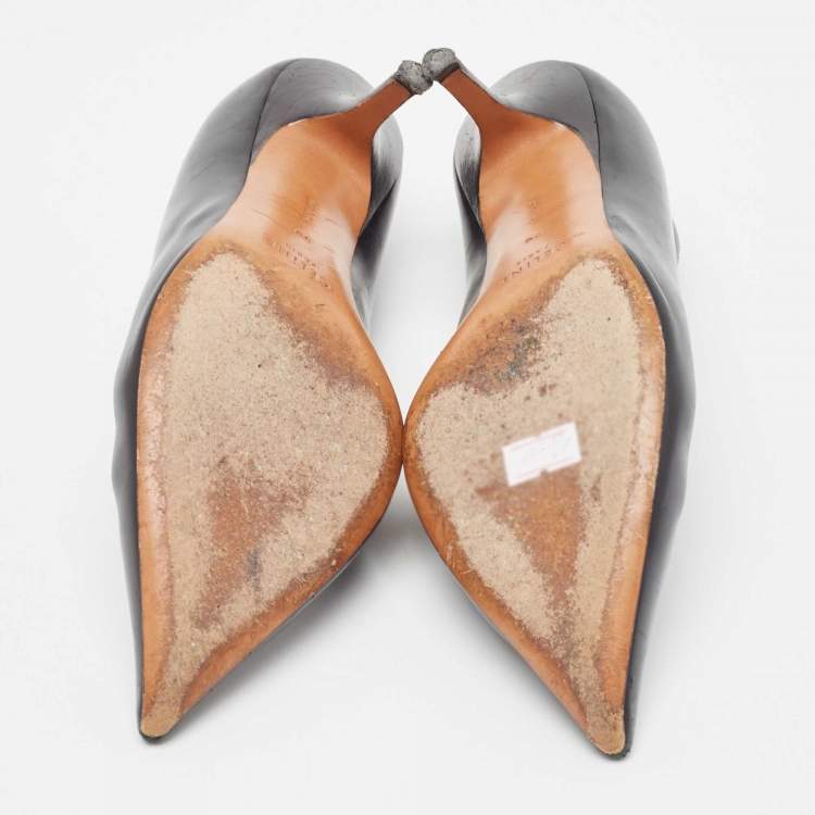 Pre Owned Celine Black Leather V Neck Pumps Size 38