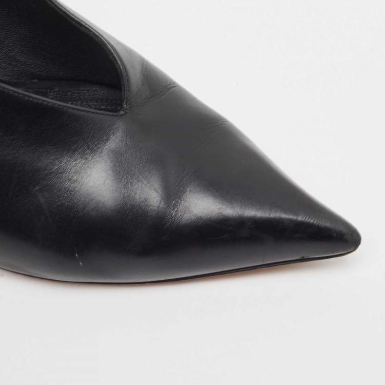 Pre Owned Celine Black Leather V Neck Pumps Size 38