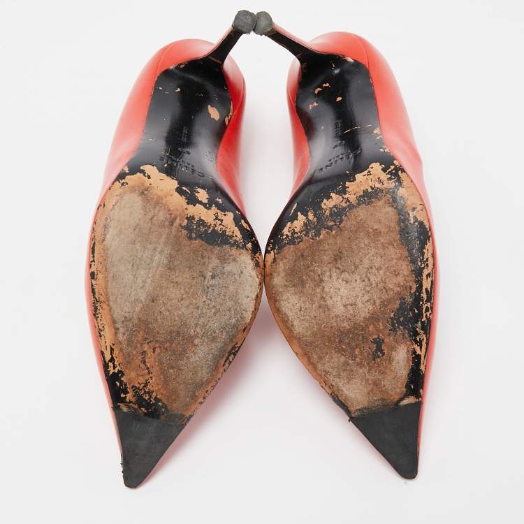 Pre Owned Celine Orange Leather Pointed Toe Pumps Size 39