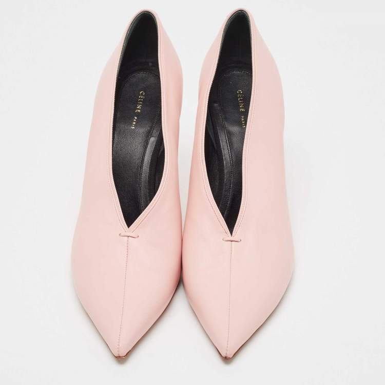 Pre Owned Celine Pink Leather V Neck Pointed Toe Pumps Size 39