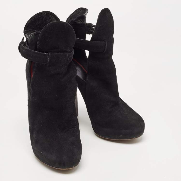Pre Owned Celine Black Suede Platform Block Heel Ankle Booties Size 37