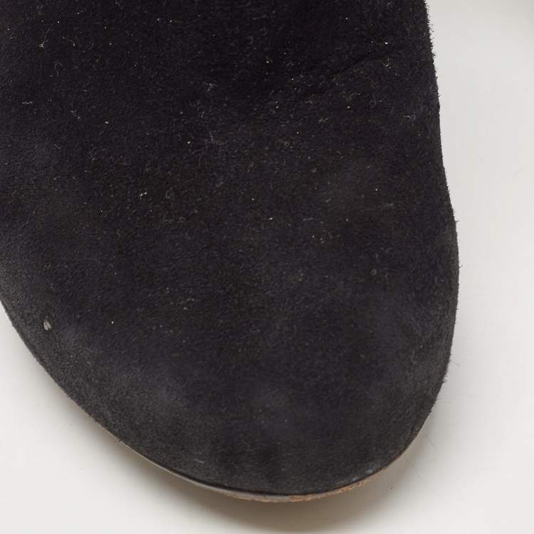Pre Owned Celine Black Suede Platform Block Heel Ankle Booties Size 37