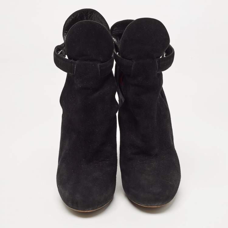 Pre Owned Celine Black Suede Platform Block Heel Ankle Booties Size 37