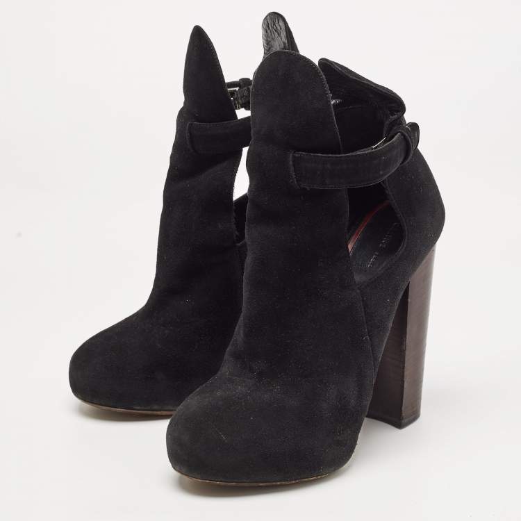 Pre Owned Celine Black Suede Platform Block Heel Ankle Booties Size 37