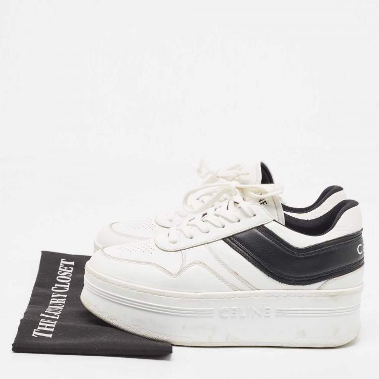Pre Owned Celine White/Black Leather Block Platform Sneakers Size 39