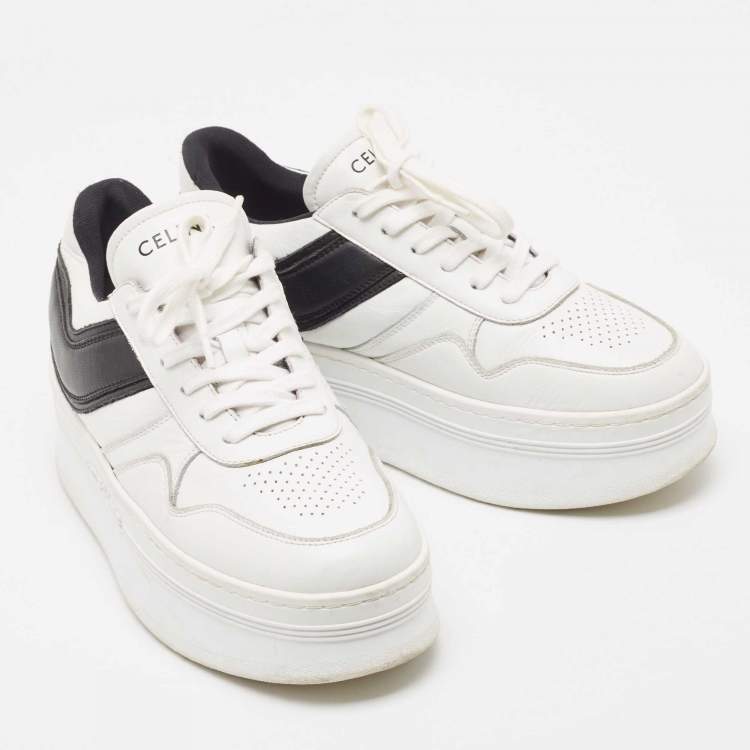 Pre Owned Celine White/Black Leather Block Platform Sneakers Size 39