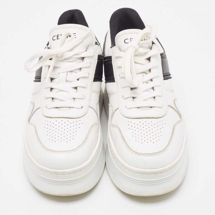 Pre Owned Celine White/Black Leather Block Platform Sneakers Size 39