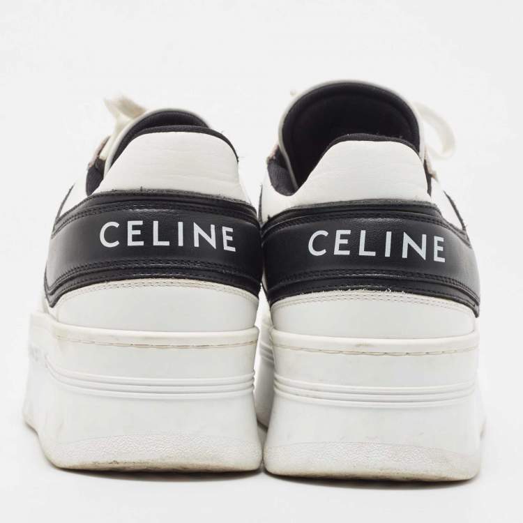Pre Owned Celine White/Black Leather Block Platform Sneakers Size 39