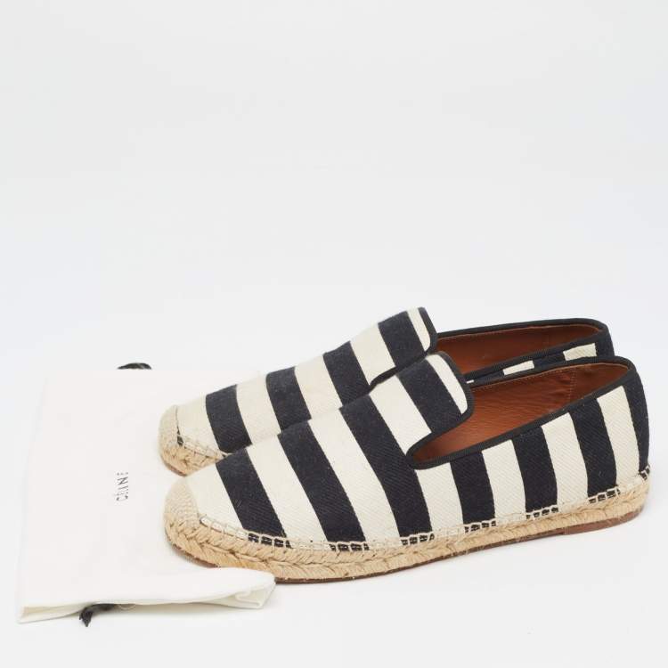 Pre Owned Celine White/Black Striped Canvas Espadrille Flats Size 40