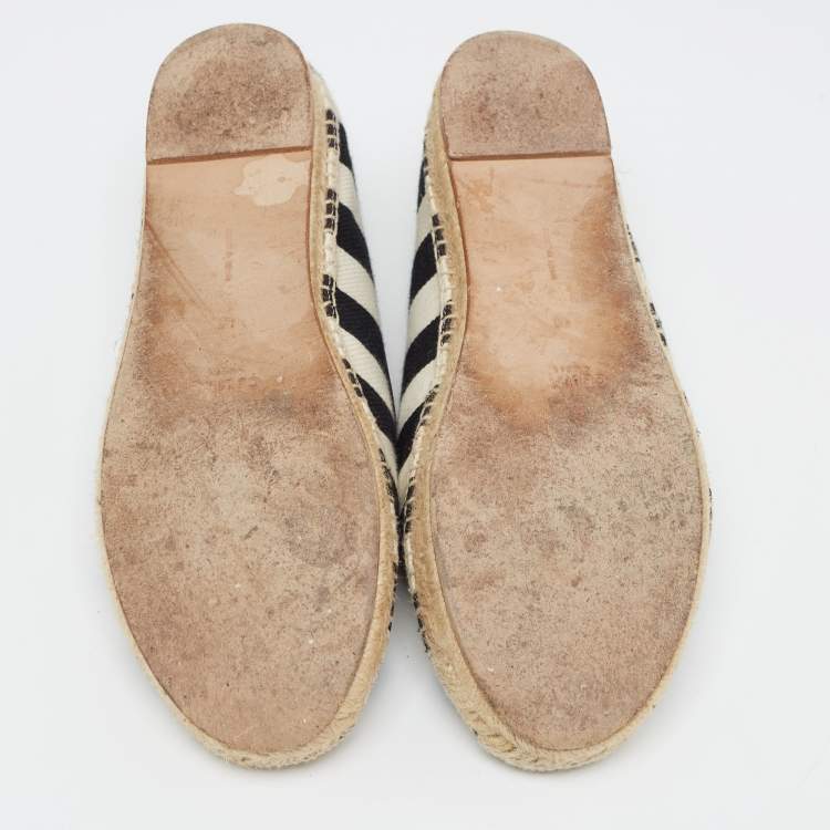 Pre Owned Celine White/Black Striped Canvas Espadrille Flats Size 40