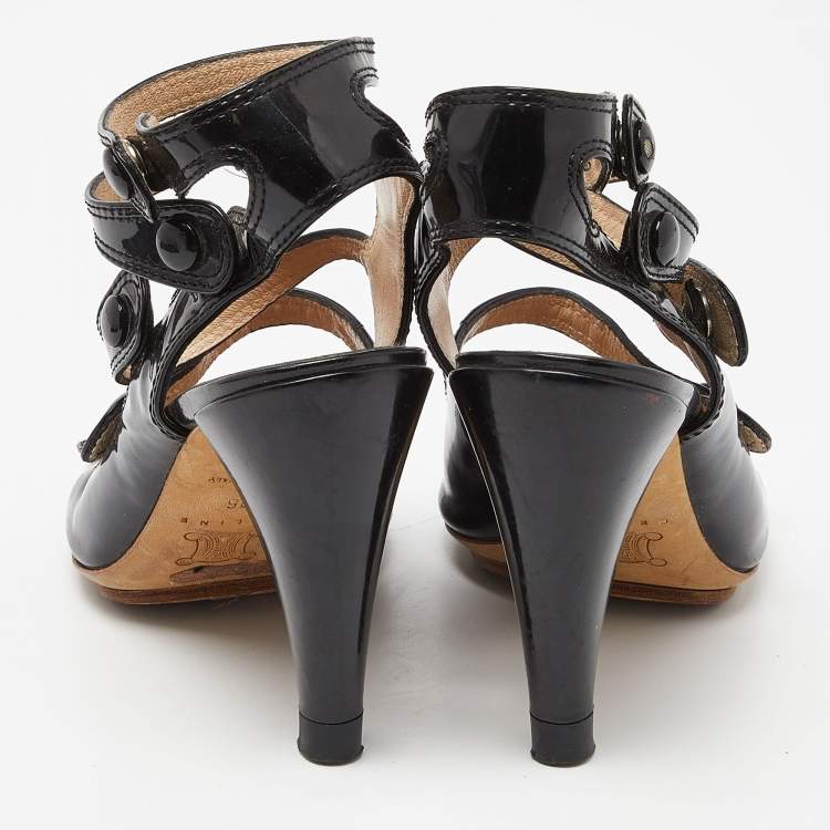 Pre Owned Celine Black Patent Leather Strappy Sandals Size 36