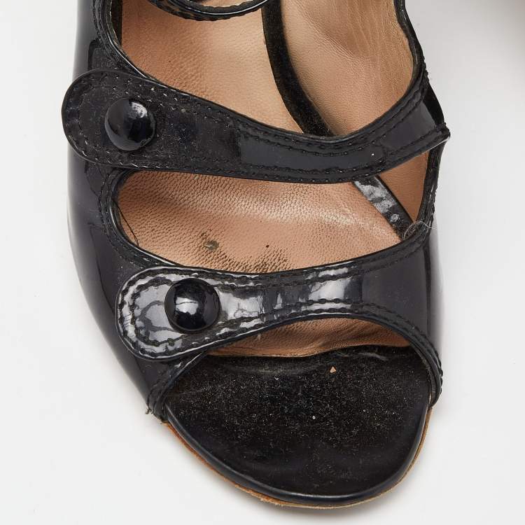 Pre Owned Celine Black Patent Leather Strappy Sandals Size 36