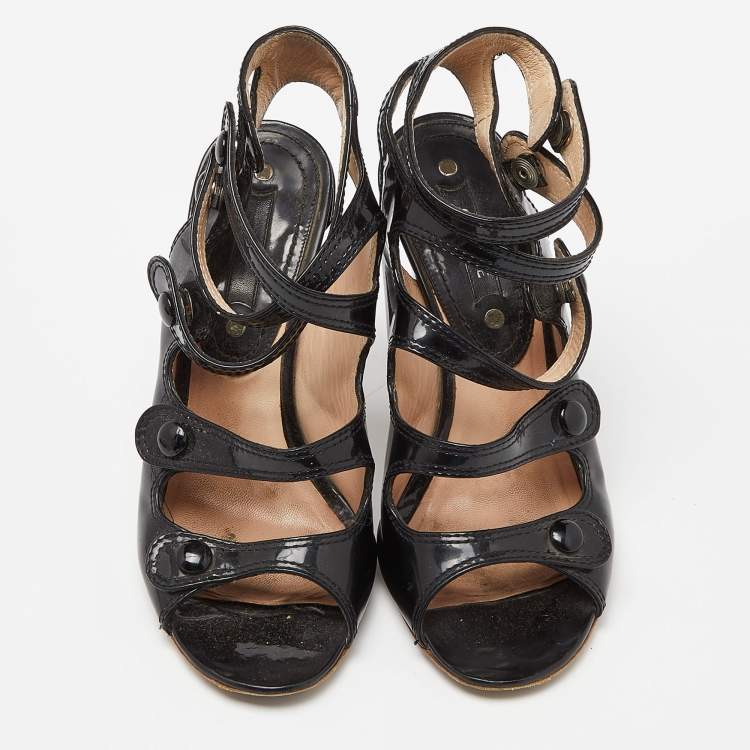 Pre Owned Celine Black Patent Leather Strappy Sandals Size 36