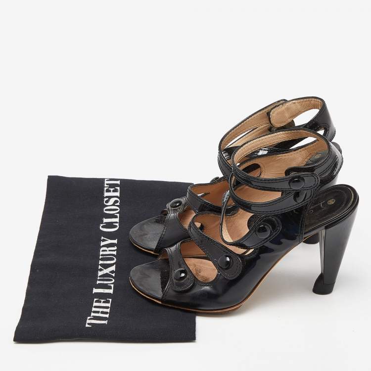 Pre Owned Celine Black Patent Leather Strappy Sandals Size 36