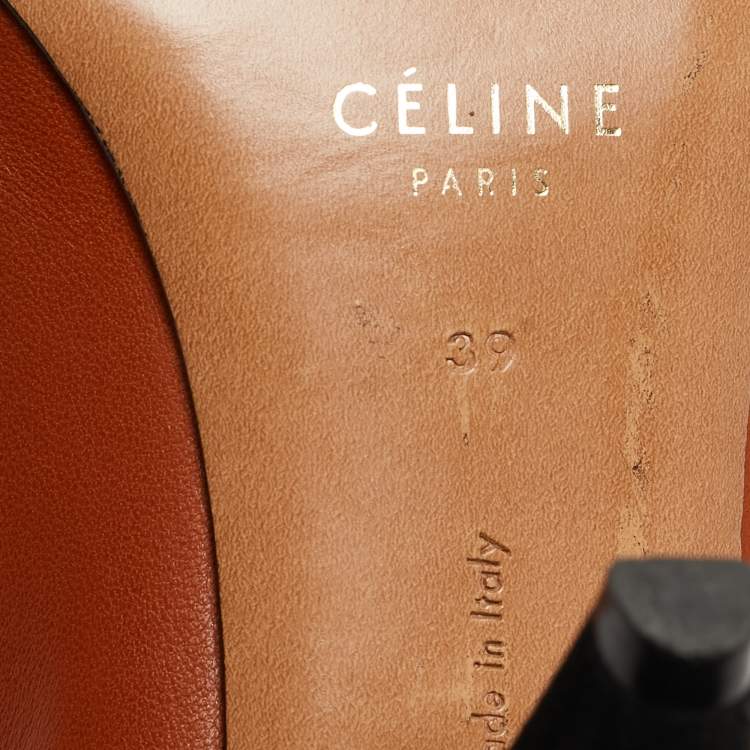 Pre Owned Celine Brown Leather V Neck Pointed Toe Pumps Size 39