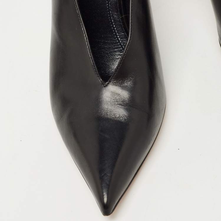 Pre Owned Celine Black Leather V Neck Pointed Toe Pumps Size 38